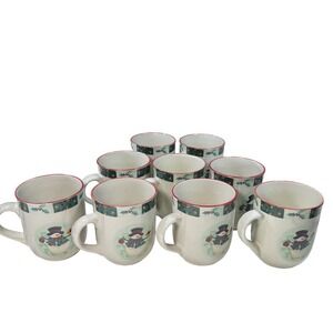 Set of 9 Christmas‎ Snowman Mugs Stoneware Holiday Winter Festive Decor